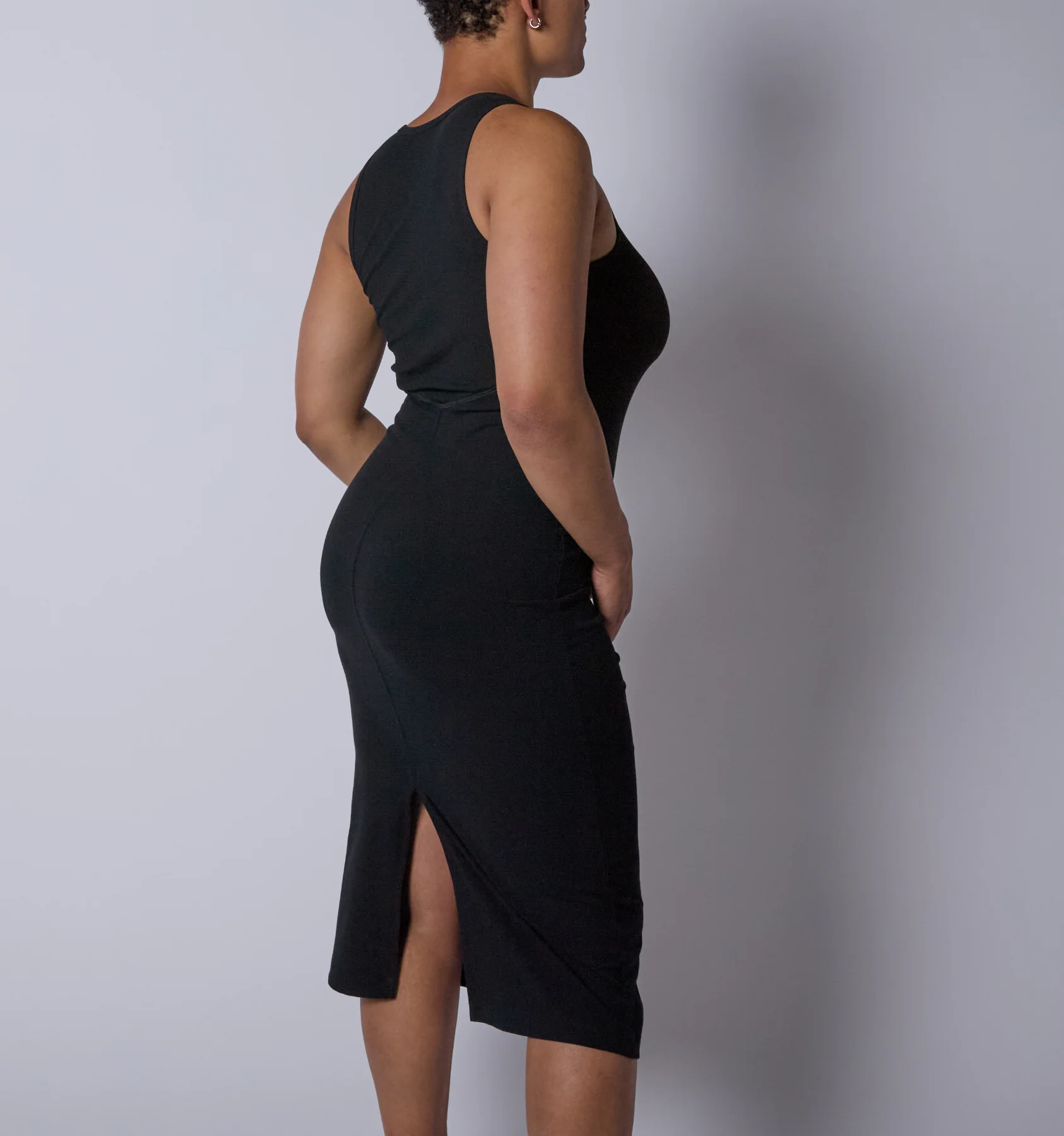 Bamboo Rib Sleeveless Midi Dress - Black