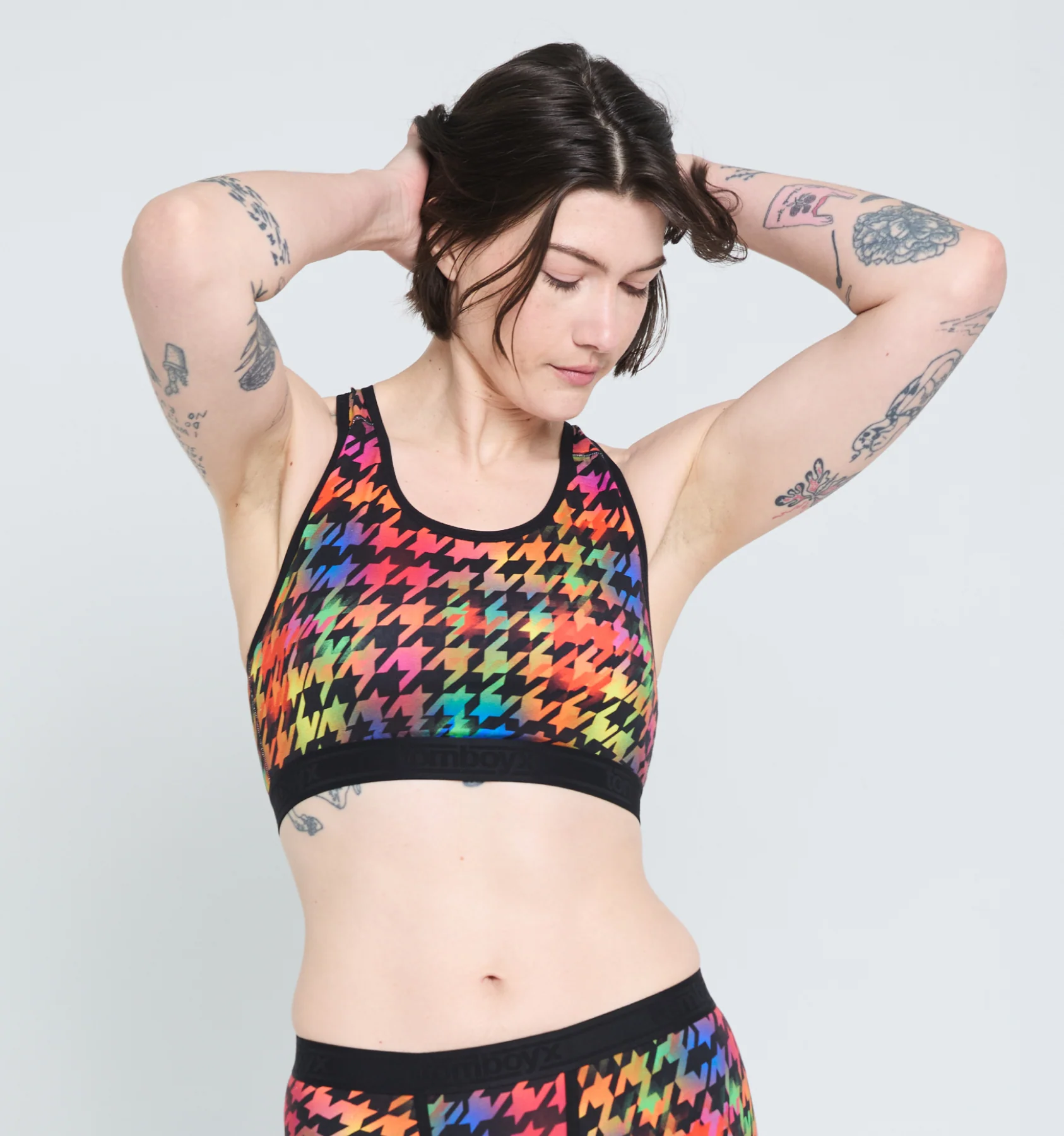 Racerback Soft Bra - Rainbow Houndstooth