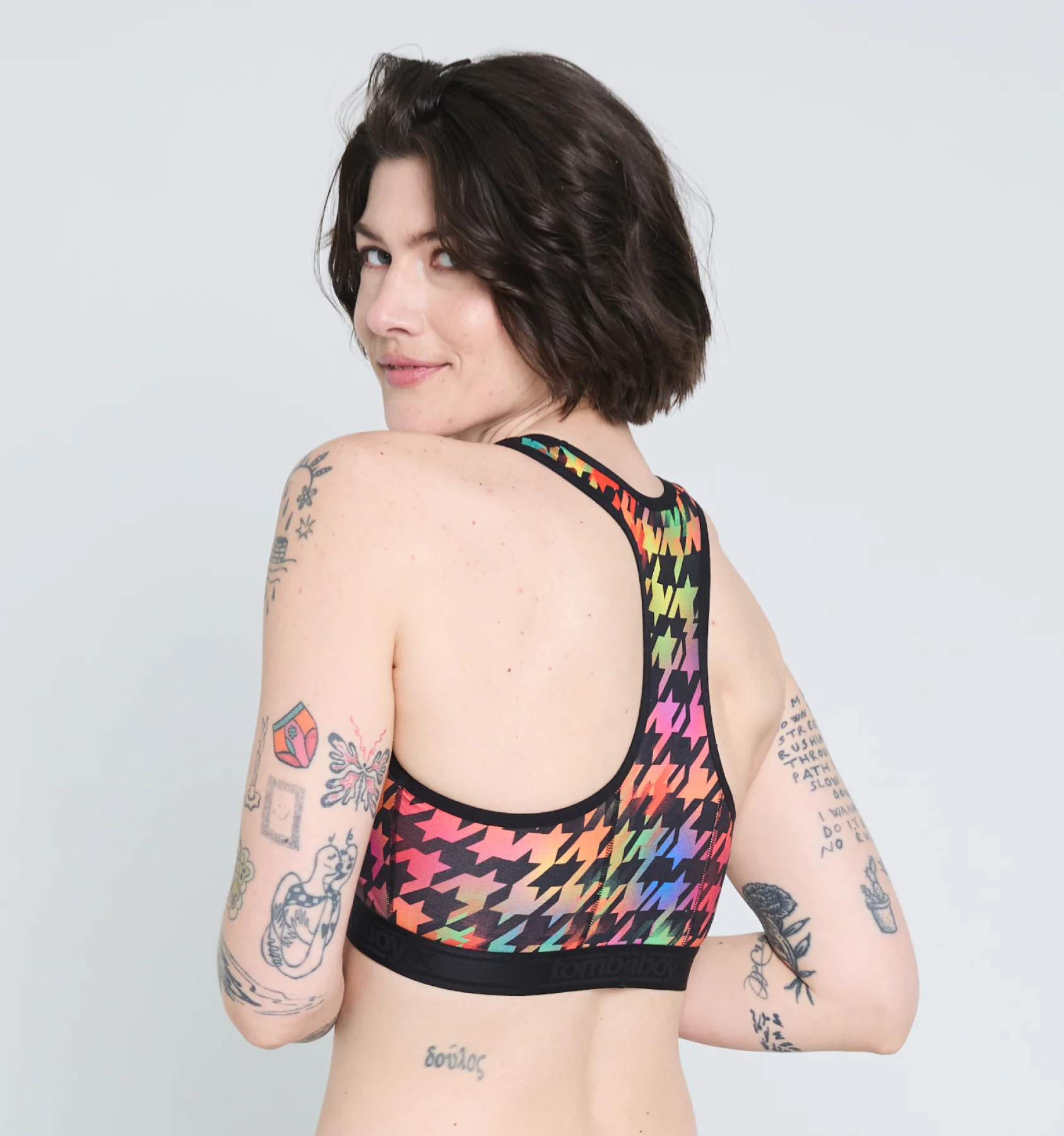 Racerback Soft Bra - Rainbow Houndstooth
