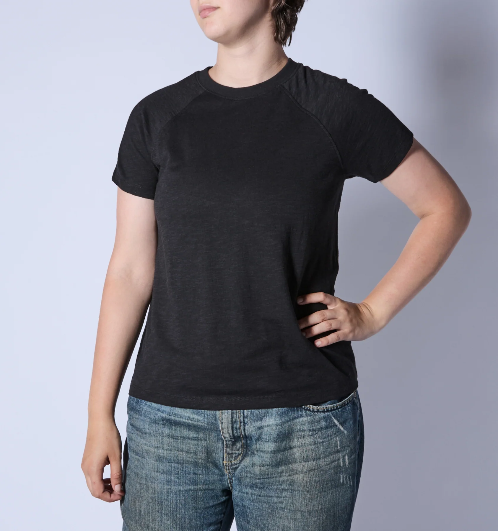 Short Sleeve Jersey Slub Raglan Tee - Black