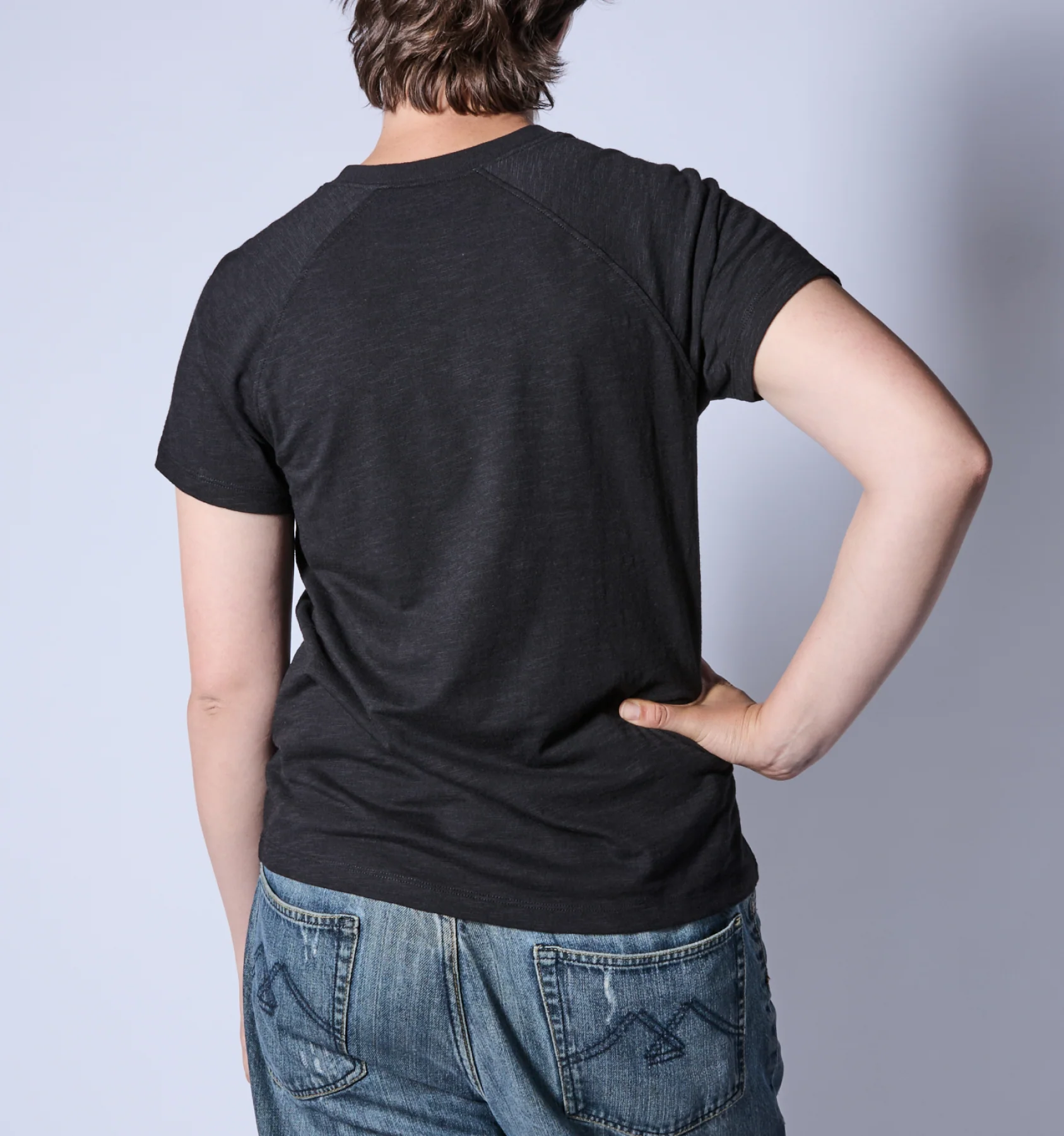 Short Sleeve Jersey Slub Raglan Tee - Black
