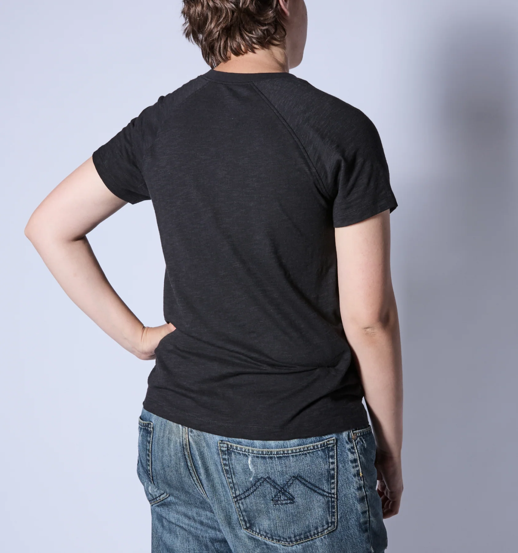 Short Sleeve Jersey Slub V Neck Tee - Black