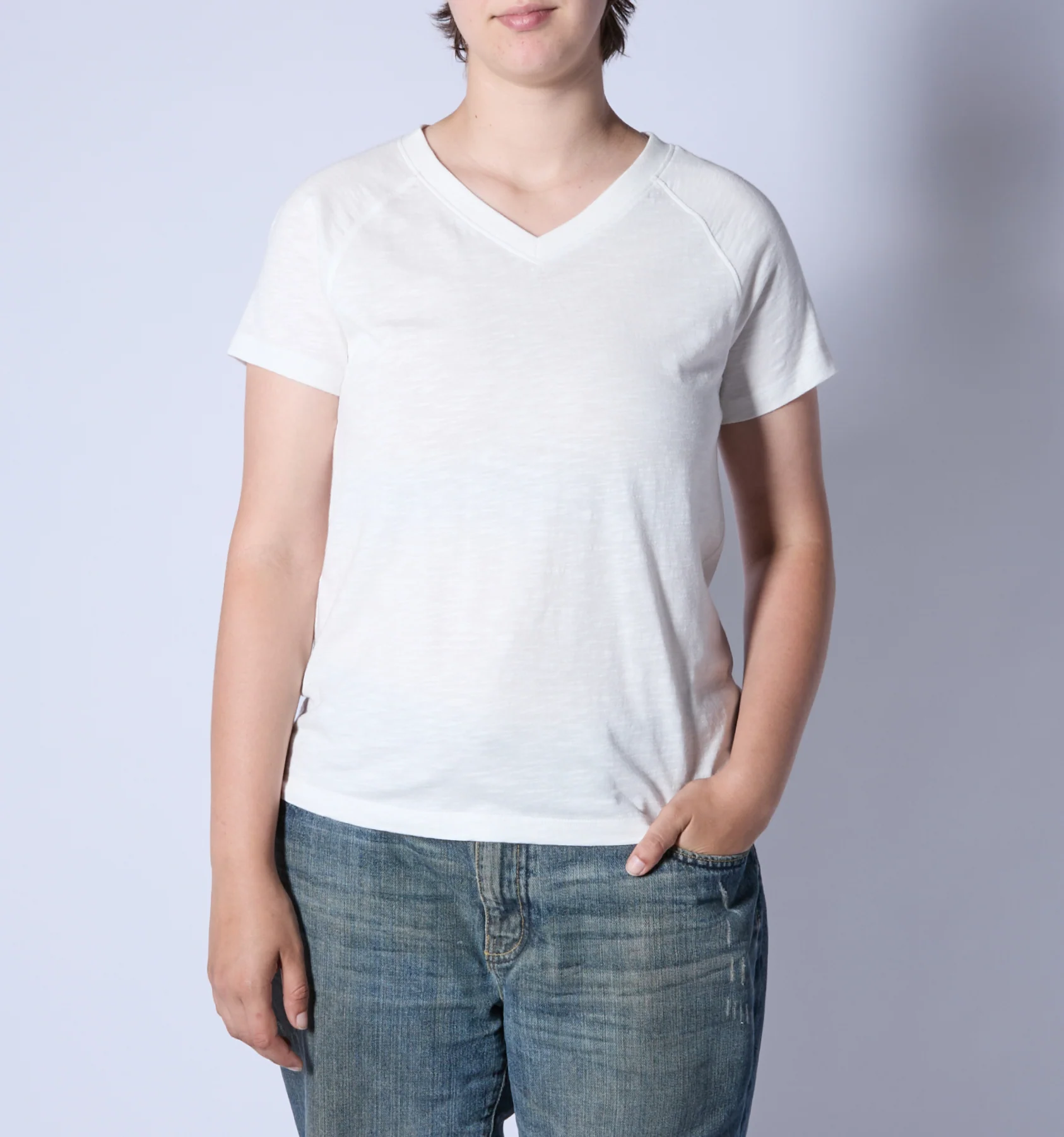 Short Sleeve Jersey Slub V Neck Tee - Natural