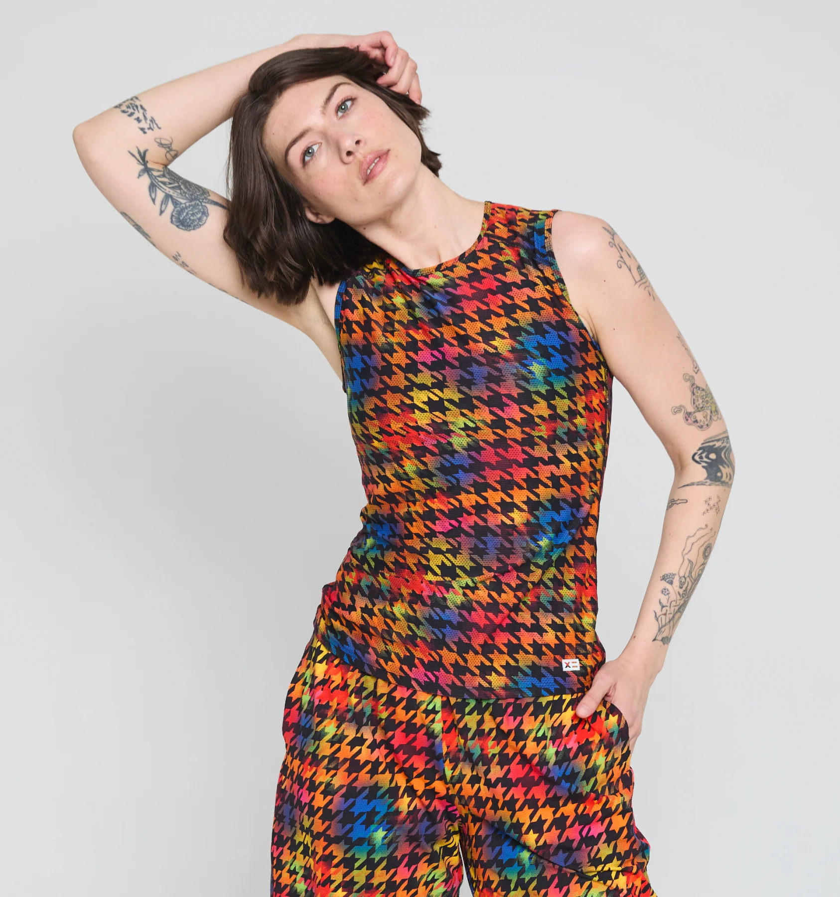 Solarmesh Tank - Rainbow Houndstooth