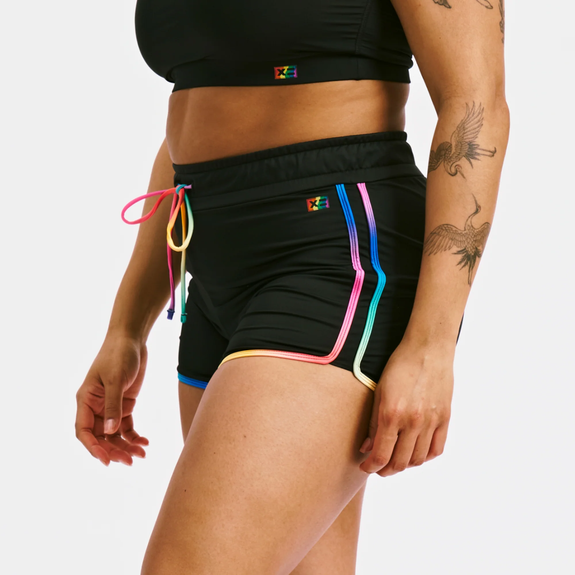 Swim High Waisted Boy Short - Black Rainbow Ombre