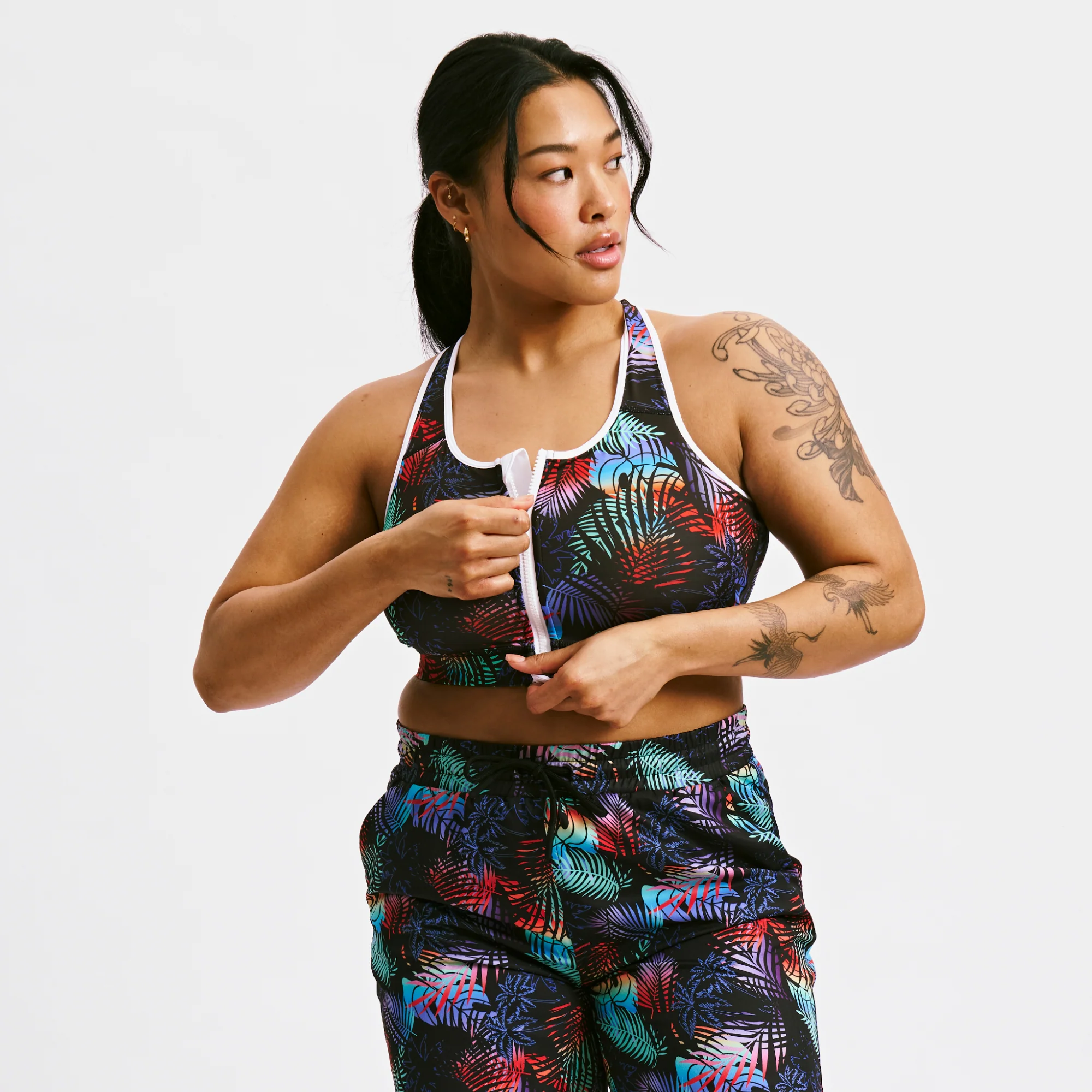 Swim Racerback Zip Compression Top - Palm Dreams
